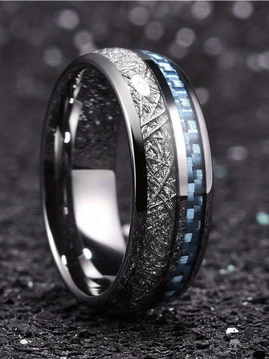 1 خاتم من الياف الكربون والخشب الطبيعي على شكل لمعان النجوم القادر بقطر 8 مم، خاتم ثنائي اللون فضي/ذهبي للخطوبة