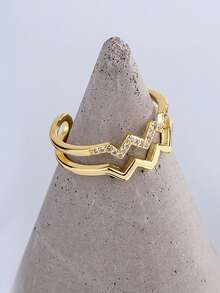 1pc Fashionable Double Wave Line Design Ring, Open Adjustable Ring, Perfect Jewelry Gift For Family And Friends - Double Line Ring - View 6