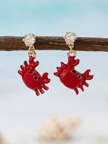 1 Pair Cute Red Crab Earring, Spring Summer Vacation Sea Life Beach Style Earring - Multicolor - View 2