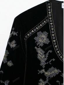 ZEVITY Women's Elegant Floral Embroidery Velvet Jacket, Autumn/Winter