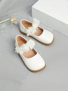 Girls 3D Floral Decor Flat Shoes, Suitable For Daily Wear, Spring/Summer