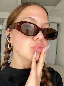 1 件椭圆形小框女士时尚眼镜，简约实用，多功能，适合夏季海滩度假、户外、旅行 - 深茶框茶片 - 查看 16