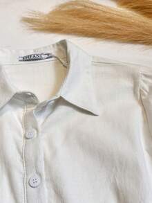 Women's Long Sleeve Shirt Elegant Fitted Waist Corset Blouses Boned White Shirt Dress Shirt Cotton Fabric With Spandex - Branco - 查看 3