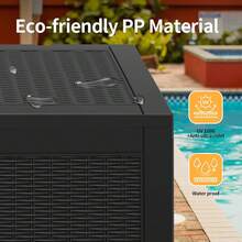 Outdoor Storage Housing Deck Box - Waterproof Patio Furniture, Garden Tools, Cushions, Pool Accessories Storage Bench With Lockable Lid And Side Handles VERSATILE DESIGN: The Outdoor Storage Housing Doubles As An End Table, Providing A Functional And Stylish Addition To Your Outdoor Space. WATERPROOF CONSTRUCTION: Made From High-Quality Resin, This Deck Box Is Built To Withstand The Elements, Keeping Your Belongings Safe And Dry All Year Round. LARGE STORAGE CAPACITY: With A 30-260 Gallon Interior, This Outdoor Storage Box Provides Ample Space For Storing Pool Towels, Garden Tools, And More. EASY TO ASSEMBLE AND USE: The Box Features A Simple Yet Sturdy Design, Making It Easy To Assemble And Install. Plus, Its Lockable Cover Provides Extra Security For Your Items. DURABLE AND LONG-LASTING: This Outdoor Storage Cabinet Is Designed To Withstand Daily Wear And Tear, Ensuring Long-Lasting Use For Years To Come. Its Sleek, Modern Design Also Complements Any Outdoor Decor Style. - 黑色 - 查看 3