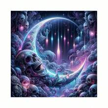Set fai da te per dipinto a mosaico di diamanti 5D con disegno di luna e teschio, arte gotica, pittura ad olio acrilica, arte del cielo stellato, decorazione domestica, regalo