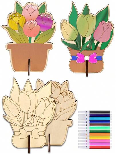 10/42PCS Handmade Wooden Flower Crafts With Stem Design - Natural Brown Floral Decor For Weddings, Valentine's Day & Spring Home Decoration - Multipurpose Wooden Party Ornaments