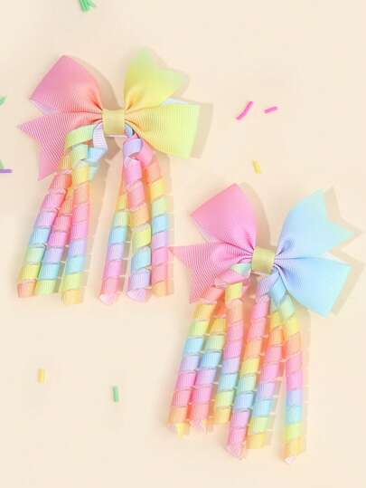 2 件彩虹 Korker 发饰，适合女婴，渐变色卷曲 Korker 蝴蝶结鳄鱼夹，精致优雅发夹，女童蝴蝶结发夹，儿童婴儿发饰