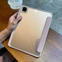 1 件优雅纯粉色亚克力透明水晶后盖保护套，防震，支持睡眠/唤醒，兼容 iPad 等平板电脑