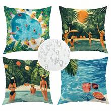 4pcsSummer Tropical Waterproof Throw Pillow Covers - Vibrant Floral And Animal Print Cushion Cases For Outdoor Patio FurnitureMachine Washable With Zipper Closure - Multicolor - View 8
