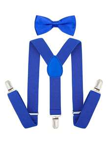2pcs Minimalist Solid Color Universal Y-Shape Suspender & Bow Tie Set, Suitable For Daily Use And Holiday Gifts - 3-12Y - View 11