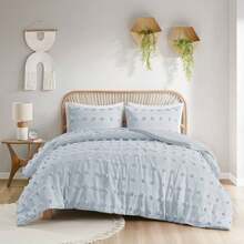 Chic Pompom Lucy 2/3 Pieces Bedding Comforter Sets,Lightweight Clip Jacquard Comforter With Matching Shams,All-Season Home Textile For Twin-Queen-King-Cal King Size,2 Pieces Set Only For Twin-Twin XL Size - 藍色 - 查看 2
