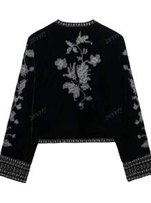 ZEVITY Women's Elegant Floral Embroidery Velvet Jacket, Autumn/Winter