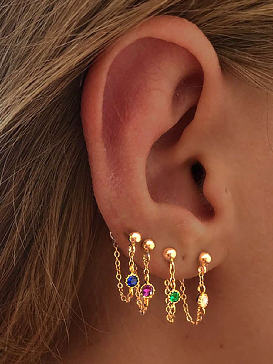 1 PC S925 Sterling Silver Diamond Studded Tassel Earrings In Blue. White, Rose Red, And Green Earrings,Daily Outfit For Women Girls,The Best Gift For Mother, Girlfriend And Sisters - Single Earring Accessories - View 1
