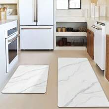 1pc Black & White Marble Pattern Kitchen Mat - Washable Nylon Carpet, Anti-Slip Heat Insulation Absorbent Easy To Clean, Minimalist Nordic Style, Suitable For Entryway, Laundry Room, Table, Pet Feeding, Modern & Fashionable, Ideal Gift