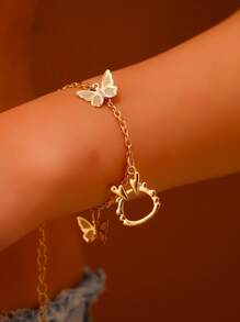 1 Stück modisches goldenes Armband mit Hasen- und Schmetterlings-Charm für Frauen