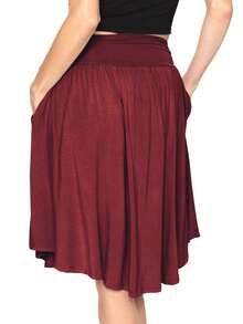 STRETCH IS COMFORT Women's And Plus Size Scoop Hem Flare Mid Length Skirt With Pockets | S-5X - Burgundy - View 2