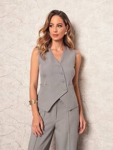 Women's Tailored Set Laria Vertical Vest With Long Trousers - Grey - View 5