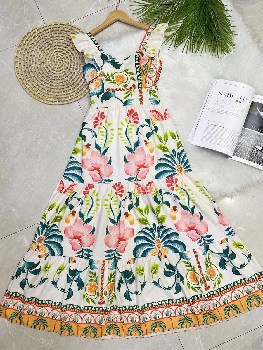 Long Dress PRINTED With Lining With Cup In Beautiful, Fashionable CREPINHO Fabric - White - View 1