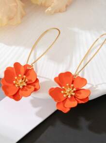 1 Paar auffälliger, orangefarbener Blumendesign Statement Anhänger Ohrringe für Frauen