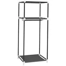 Large Fabric Canvas Wardrobe With Hanging Rail Shelving Clothes Storage Cupboard - Grey - View 2