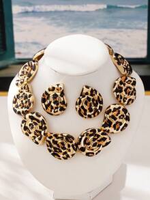1 Set European And American Style Versatile Exaggerated Conch Necklace Set For Beach Vacation - Leopard Print Conch Necklace Set - View 6