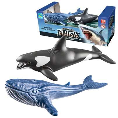Kit 02 Animais de Brinquedo Baleia Realistas Orca e Jubarte 15 CM - Cometa