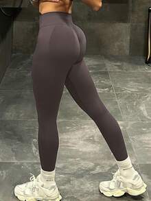 Impact Seamless Leggings For Women Scrunch Bums Gym Leggings Booty Butt Lifting Workout Leggings Tummy Control Yoga Pants - Chocolate Brown - View 3