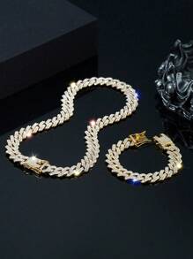 1 pieza Conjunto de collar y pulsera de eslabones cubanos estilo Miami pesado para hombres, estilo hip-hop, collar de múltiples tamaños, joyería de rapero de moda callejera, regalo