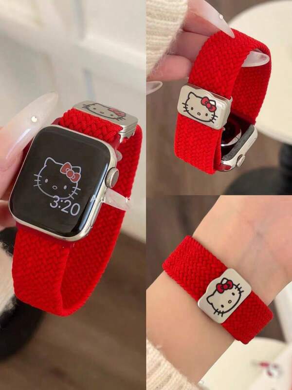 Sanrio 1pc Sanrio Minimalist Fashion Woven Magnetic Clasp Hello Kitty Apple Watch Band Strap, Adjustable Magnetic Clasp Apple Watch Band, Compatible With Apple Watch Series 38/40/41/S10 42/44/45/49/S10 46mm, Apple Watch Ultra/SE/8/7/6/5/4/3/2/1