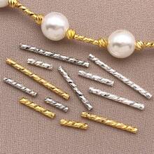 20/30/50 peças Contas de tubo banhadas a ouro 18K reais Contas de semente de tubo de latão torcido Contas espaçadoras de tubo longo para artesanato faça você mesmo Pulseira feminina Colar Fabricação de joias Furo: 1,5 mm
