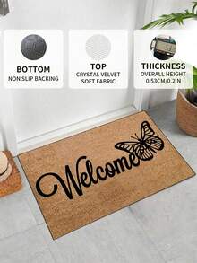 1pc 'Brown Background, Black Openwork Butterfly, Welcome' Doormat, Indoor Mat, Throw Rug, Creative Door Mat, Entryway Themed Mat, Home Decor, Non-Slip Floor Rug Mat, Bedroom Accessories, Photo Props, Outdoor Decor, Throw Rug, Area Rug, Gift - Multicolor - View 4