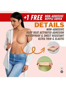 1pc Skin Color Invisible Silicone Bra, Self-Adhesive Strapless Backless Style, Invisible Nipple Patches, Suitable For Weddings, Sports And Outdoor Activities - Beige - View 8