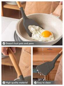 12pcs/Set Or 44pcs/Set Wooden Handle Silicone Kitchen Utensil Set, Heat Resistant Non-Stick Cookware, Suitable For Cooking And Baking, Great For Christmas - Gray-regular - View 6