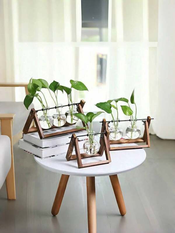 3 Pcs Creative Vases With Wooden Frame And Glass Containers For Potted Plants Green Plants And Other Hydroponic Plants, Office, Living Room, Bedroom, Desk, Dining Table Home Decoration, Home Decoration, Vase, Centerpiece, Vintage Hydroponic Desktop Home Garden Office Decoration, Home Decoration, Room Decoration, Mother's Day Gifts Birthday Graduation Flower Vase Glass Vase