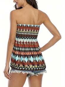Women Tube Tops Solid Floral Leopard Print Sleeveless Tank Tops - Light Brown - View 3
