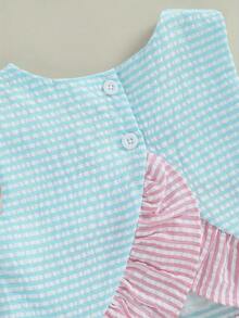 Ropa de verano para niñas pequeñas, conjunto de golf para niñas pequeñas, carrito de golf, bordado, sin mangas, con volantes, camisetas sin mangas, pantalones cortos de tutú a rayas, conjunto de ropa de verano - Verde - Ver 4