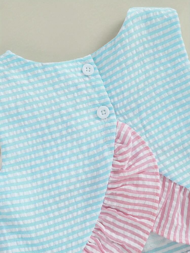 Ropa de verano para niñas pequeñas, conjunto de golf para niñas pequeñas, carrito de golf, bordado, sin mangas, con volantes, camisetas sin mangas, pantalones cortos de tutú a rayas, conjunto de ropa de verano - Verde - Añade 4