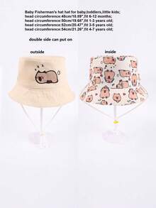 1pc Kids Reversible Piggy Print Bucket Hat, Unisex Children Sunscreen Bucket Hat For Daily Wear