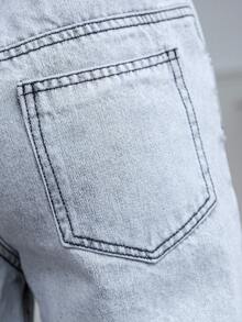 Girls' Wide Leg Jeans, Children's Washed Blue Heart Patch Casual Loose Fit Denim Pants, Relaxed Waist Jeans, Fashion Streetwear For Girls - Light Grey - View 6