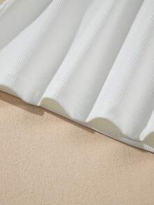 Acelitt Summer White Minimalist Ruffle Sleeve Fitted Top Casual - White - View 9