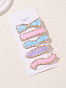 5 Pieces Of Rhinestone Coloured Duckbill Clips, Camacaron Hair Ornaments, Bangs Clips, Wavy Loose Pink Hair Clips - Multicolor - View 3