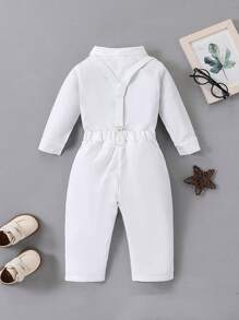 1 Set Baby Boy 1st Year Christening Outfit, White Dress Shirt + Bib Overalls Suit For Page Boy