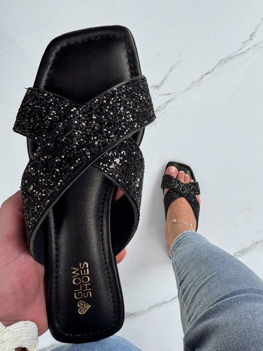 Women's Flat Sandal X Glitter - 黑色 - 查看 1