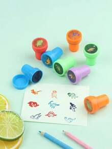 10pcs-Dinosaur Stamps, Different Designs, Office Seal, Teacher Office Assistant Reward English Fun Colorful Dinosaur Seal, Fossils, Sea Creatures, Omework Comment Seal Set For Office Gifts And Prizes, Stamps For Dinosaur Party Favors, Halloween, Christmas, Birthday Gifts - Multicolor - View 4
