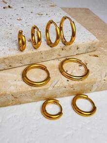 4 Pairs Stainless Steel Earrings, Unisex Ear Cuff Hoop Earrings, Hinged Earrings, Small Earring Set, Suitable For Girls - Gold-6/8/10/12mm - View 4