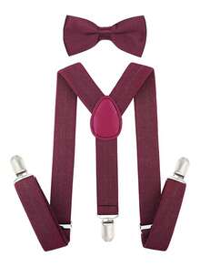 2pcs Minimalist Solid Color Universal Y-Shape Suspender & Bow Tie Set, Suitable For Daily Use And Holiday Gifts - 3-12Y - View 6
