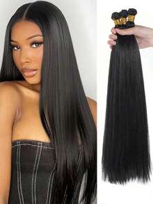 3 Bundles 14-26 Inch Black Yaki Straight Hair Extensions, Yaki Straight Synthetic Hair Weave, Natural Black Yaki Straight Hair For DIY Hairstyles For Women