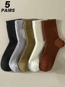 1/5 Pairs Women & Couples All Season Moisture Wicking Odor Resistant Mid-Calf Socks, Fashionable Black Long Socks, Couples Socks - Multicolor - View 1