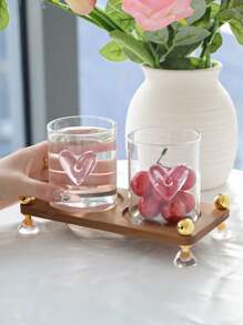 1pc Pink Bow Glass Cup, Nordic Minimalist Vintage Household Water Cup, Matcha Dessert Cup, Suitable For Middle Eastern Red Tea, Arabic Coffee, Large Capacity American Coffee Cup, Gift Water Cup For Girls, Cafe Water Cup