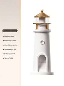 1Pc Moonlight Lighthouse Projectielamp, Sfeer Nachtlampje, Bluetooth Speaker Creatieve Muziek Afstandsbediening Menselijke Sensor Ornament Kleine Tafellamp, Verstelbare Volume Luidspreker, Woondecoratie, Slaapkamerdecoratie, Cadeau
